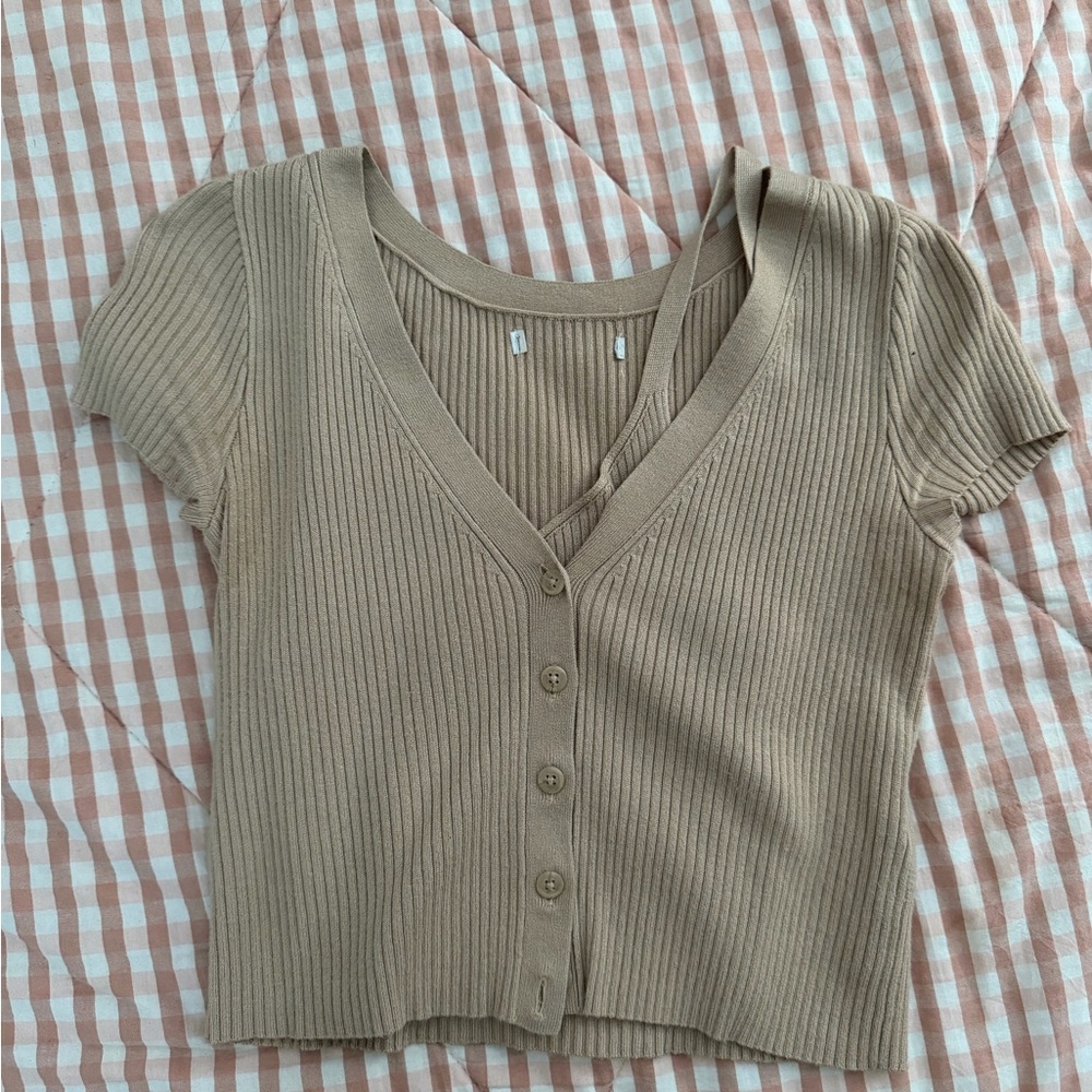 Abercrombie & Fitch Beige Ribbed Button-Down Shirt Set